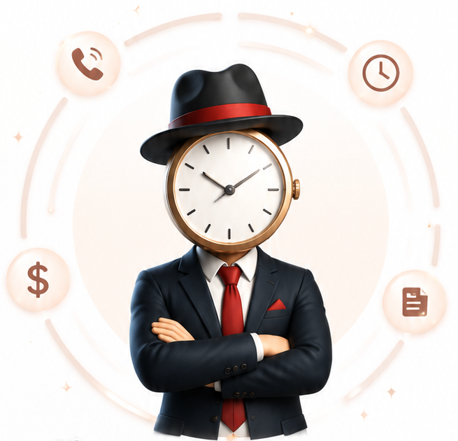 Bill with call, time, revenue and invoice symbols